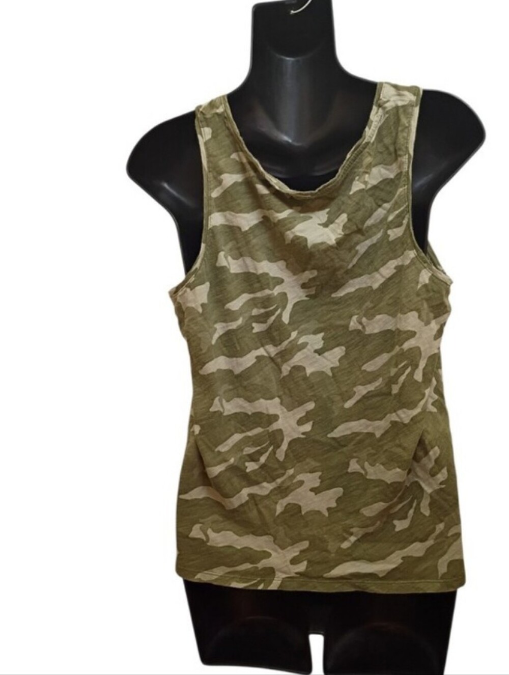 Camo V-Neck Sleeveless Top - Olive Green - Picture 2 of 5